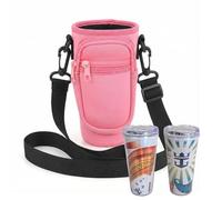 sussie daddy Cruise Cup Holder Sling with Pocket for RC Refillable Soda Cup - Neoprene Carrier with Adjustable Strap, Phone & Card Holder - Hands-Free for Royal Caribbean Cruises (1, Pink)