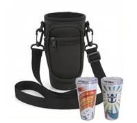 sussie daddy Cruise Cup Holder Sling with Pocket for RC Refillable Soda Cup - Neoprene Carrier with Adjustable Strap, Card Holder - Hands-Free for Royal Caribbean Cruises (1, black)