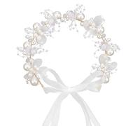 SUSSURRO Head Piece Flower Girl Headband, Head Vines, Gold Pearl Headband, Pearl and Evening Party Flower Crown Headpiece, Princess Crystal Girl Hair Accessories