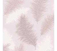 Sussurro Large Feather Wallpaper Blush Pink Grey Silver Glitter Embossed Matt