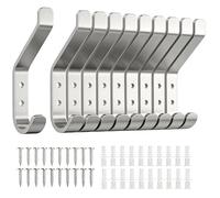 susswiff 10-Pack Wall Hooks for Hanging Coat: 10KG Metal Strong Hook with Screw, Individual Hangers for Clothes Towel, for Bathroom Door, Brushed Silver, 10cm