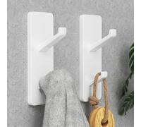 susswiff 2-Pack Adhesive Hooks for Wall and Door - Hold 13 lb Without Falling, Metal Hanger Hook for Hanging Coats, Bathroom Towels, Purses, Bags, Backpacks, Stainless, White