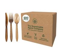 Sustainable Agave Co - Agave Fiber Cutlery Set - 200 Sets - Biodegradable, Plant-Based, Made With Upcycled Materials - Bulk Brown Forks, Knives & Spoons