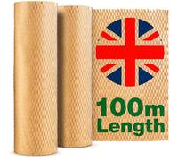 Sustainable Honeycomb Packing Paper 100m x 30cm | Made in UK | Bubble Wrap Alternative | Biodegradable Wrapping Paper for Moving, Packing & Shipping and Packing Breakables | Brown