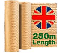 Sustainable Honeycomb Packing Paper 250m x 30cm | Made in UK | Bubble Wrap Alternative | Biodegradable Wrapping Paper for Moving, Packing & Shipping and Packing Breakables | Brown