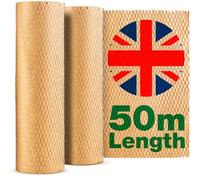 Sustainable Honeycomb Packing Paper 50m x 30cm | Made in UK | Bubble Wrap Alternative | Biodegradable Wrapping Paper for Moving, Packing & Shipping and Packing Breakables | Brown