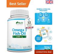 Omega 3 Fish Oil 1000mg - 365 Softgel Capsules - 1 Year Supply - High Strength
