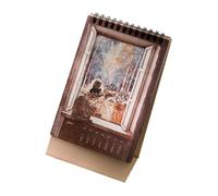 Sustainable Task Management Calendar Board with Retro Artwork and Memo Pads for Productive Home Organization (118) Vintage Memo Calendar Desktop Stand