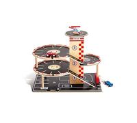 Sustainable Wood Toy Car, Toys For Kids, Hape “Park And Go” Garage Set With 4 Levels, 1 Lift, 2 Toy Cars, 1 Toy Helicopter. 3 years +