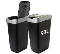 SUSTANIA Duo Kitchen Rubbish Bin, 2 Compartments, 50 L, Odour-Proof, Double Waste Bin with Swing Lid, 2 x 50 Litres, Large, 60 x 45 x 34 cm, Robust Recyclable Plastic, Black/Silver, Made in EU