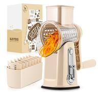SUSTEAS Rotary Cheese Grater,Vegetable Slicer with 5 Interchangeable Blades,Strong Suction Base,Rotary Drum Grater&Food Shredder for Kitchen,with Blade Storage Box-Ideal for Cheese,Cucumber,Carrot,Nut