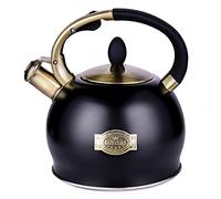 SUSTEAS Stove Top Whistling Tea Kettle-Surgical Stainless Steel Teakettle Teapot with Cool Touch Ergonomic Handle, With 1 Silicone Pinch Mitt Included,3L (Black)