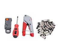SustVita BNC Cable Crimper Kit with Adjustable Compression Tool and Rotary Wire Stripper for RG6 / RG59 Cable, Includes 20 F Heads for Audio Video Cabling