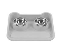 SustVita Ergonomic 15° Tilted Raised Cat Bowls with Spill Prevention Plate for Cats and Small Pets, Reduces Neck Stress, Double Pet Feeder Bowls in Stainless Steel (Gray)
