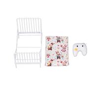 SustVita Metal Frame Doll Bed, 1:12 Scale Mini Bed Set with Lifelike Pillow for Dollhouse Bedroom Decor (Patrón de conejito)