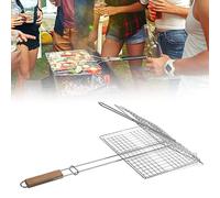 SustVita Stainless Steel Grilling Basket, Portable BBQ Grill Basket, Folding BBQ Grill Accessories for Fish, Shrimp, Vegetables, and Steak, Nice for Outdoor BBQs