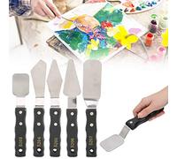 SustVita Stainless Steel Palette, 5pcs Large Painting Knife Set and Spatula Mixing Tools for Artists, Nice for Oil and Acrylic Painting
