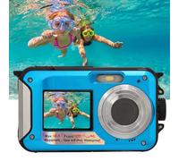 SustVita Weatherproof Digital Camera, Full HD 2.7K 48MP, 10ft Underwater Digital Camera with Front Rear Double Screens, 16X Digital Zoom (Blue)