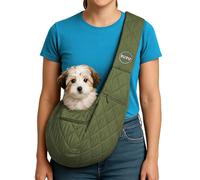 SUSU PET CO. Small Dog Carrier Sling - Olive Green Hands-Free 2-in-1 Sling & Handheld Carrier for Dogs up to 10 lbs, Parachute-Grade Rip-Stop Nylon, 4″ Padded Strap, Safety Tether & Pockets