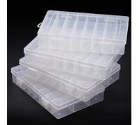 SUSUB 4 PCS Clear Plastic Organizer Box with Dividers 24 Grid Storage Containers Jewelry Storage Box with Dividers for Beads Earrings Necklaces Rings Metal Parts Accessories Screws Button Storage