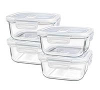 Susukkie Square Glass Containers with Lids 3 Cup/24 oz, 4 Pack | Borosilicate Glass Bowl | Airtight | Meal Prep | Sandwich | Oven Microwave Freezer Dishwasher Safe | Small Food Storage Sets