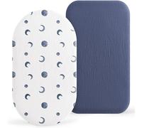 Susurration Moses Basket Sheets, 2 Pack Muslin Cotton Bassinet Sheets Fits Oval and Rectangle Crib Bassinet Mattress, Breathable and Skin-Friendly for Baby Boy and Girl, 90x50 cm (BlueMoon&Royal Blue)