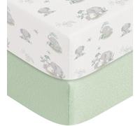 Susurration Next to Me Crib Sheets 120x60cm, 2 Pack Baby Cot Sheets, Breathable and Smooth Microfiber Bedside Crib Fitted Sheets for Baby Girls and Boys (Elephant Green)