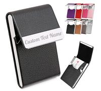 SuSuTiFy Custom Business Card Holder Add Your Personalized Name Initials PU Leather Card Case Slim Stainless Steel Pocket Professional Organizer with Magnetic Shut, Black Brown Red Pink