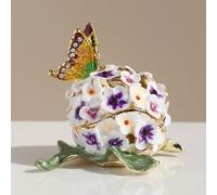 SUSUZUKU Decorative Floral Jewelry Box with Butterfly, Enamel Hydrangea Design, Purple and White Flowers, Trinket Storage