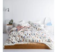 SUSYBAO Bohemian Feather Duvet Cover Queen 100% Cotton 3 Pcs Set 1 Blue Brown Boho Duvet Cover with Zipper Ties 2 Pillowcases Abstract Aesthetic Orange Bird Plume Print Bedding Set Soft