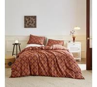 SUSYBAO Exotic Floral Duvet Cover Queen 100% Cotton 3 Pcs Set 1 Bohemian Abstract Morocco Patterned Duvet Cover with Zipper Ties 2 Pillowcases Vintage Red Orange Boho Bedding Set Soft