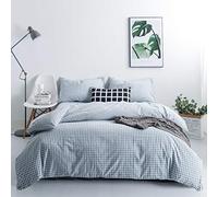 SUSYBAO Gingham Duvet Cover King 100% Washed Cotton Light Blue Plaid Duvet Cover 3 Pieces Set 1 Blue Grid Duvet Cover with Zipper Ties 2 Pillowcases Luxury Soft Gingham Bedding Set Breathable Durable