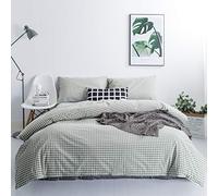 SUSYBAO Green Gingham Duvet Cover King Size 100% Washed Cotton Grid Duvet Cover Set 3 Pieces 1 Green Plaid Duvet Cover with Zipper Ties 2 Pillow Cases Luxury Green Gingham Grid Bedding Set Breathable