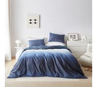 SUSYBAO Ocean Blue Duvet Cover King 100% Cotton 3 Pcs Set 1 Modern Gradient Blue White Duvet Cover with Zipper Ties 2 Pillowcases Stylish Navy White Bedding Set Soft