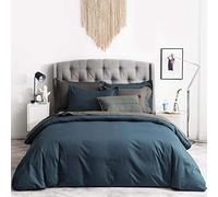 SUSYBAO Teal Blue Duvet Cover King 100% Cotton 3 Pieces Set 1 Solid Dark Blue Duvet Cover with Zipper Ties 2 Pillow Shams Farmhouse Soft Deep Blue Bedding Set Breathable
