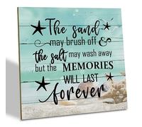 SUSZDOU Beach Wood Sign, The Sand may Brush Off the Salt may Wash Away but the Memories will Last Forever, Rustic Wooden Decorative Sign, 6.2*6.2 inches, Pine Wood