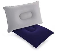 SUTAFOR Small Camping Cushion Inflatable Pillow Pack of 2 Travel Pillow Flocking for Beach Outdoor Hiking Grey + Blue 34 x 22 cm