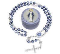 SUTANALE 8mm Glass Pearl Rosary Necklace for Women - Catholic Prayer Beads with Gift Box, Handmade Religious Jewelry for Baptism, First Communion, 19 Inches, Zinc, Glass Pearl, glass pearl