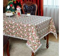 SUTAVIA Christmas Tablecloth Red Fabric Boho Table Cloths Pompom Tassel Green Tree Shiny Decoration Rectangle Table Cover for Home Winter Holiday Party Dining Table (Santa Claus, 60"x104")