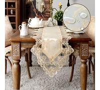 SUTAVIA Jacquard Lace Embroidered Table Runner Waterproof Rectangular Floral Design Classic Antique Flower Decor Elegant Tabletop Home Party Kitchen Dining (Champagne, Tablerunner,16 x 84 Inch)