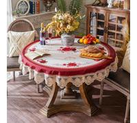 SUTAVIA Lace Embroidered Table Cloth,Rectangular Farmhouse TableCover,Classic Oblong Antique Flower Decor Macrame Tablecloth (Burgundy, 60 inch Round)