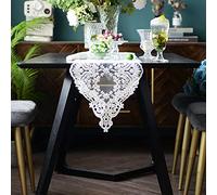 SUTAVIA Lace Table Runner Embroidered Dresser Scarf, Classic Rectangular Macrame Tablerunner,for Kitchen Dining Picnic Coffee Table,Mantel Scarf and Wedding Banquet Home Decoration (White, 12"×48")