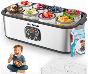Suteck Stainless Steel Yogurt Machine with Adjustable Time and Temperature Control, Automatic Shut-off and Constant Temperament for Greek Yogurt, Probiotic, BPA Free, 8 Bottles
