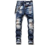 sutelang lurryly Cargo Jeans For Men UK,Europe And The United States Blue Hole Patch Cloth Shake Paint Personality Style Men Ribbon Hanging Jeans Men