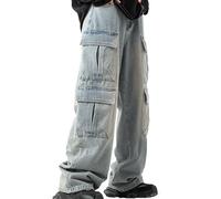 sutelang lurryly Cargo Jeans For Men UK,Men's Distressed Washed Denim Jeans With Multiple Pockets Loose Fit Japanese Style Casual Trousers For Spring Fashion