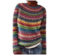 sutelang lurryly Norwegian Jumper Women,Sweaters For Women UK,Knitwear for Women Sweater Round Neck Long Sleeves Jumpers Autumn And Winter Floral Print Knitted Mohair Sweater Teen Girls Christmas