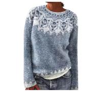 sutelang lurryly Norwegian Jumper Women,Sweaters For Women UK,Knitwear for Women Sweater Round Neck Long Sleeves Jumpers Autumn And Winter Floral Print Knitted Mohair Sweater Teen Girls Christmas