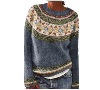 sutelang lurryly Norwegian Jumper Women,Sweaters For Women UK,Knitwear for Women Sweater Round Neck Long Sleeves Jumpers Autumn And Winter Floral Print Knitted Mohair Sweater Teen Girls Christmas