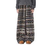 sutelang lurryly Stretch Cargo Trousers Mens,Casual Pants Geometric Pattern Fleece Drawstring Trousers Retro Ethnic Style Comfortable Relaxed Fit Straight Leg Winter Soft Fabric