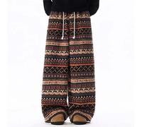 sutelang lurryly Stretch Cargo Trousers Mens,Casual Pants Geometric Pattern Fleece Drawstring Trousers Retro Ethnic Style Comfortable Relaxed Fit Straight Leg Winter Soft Fabric